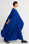 Deniz Mavisi Geniş Yaka Bol Saten Şık Elbise-K234014117