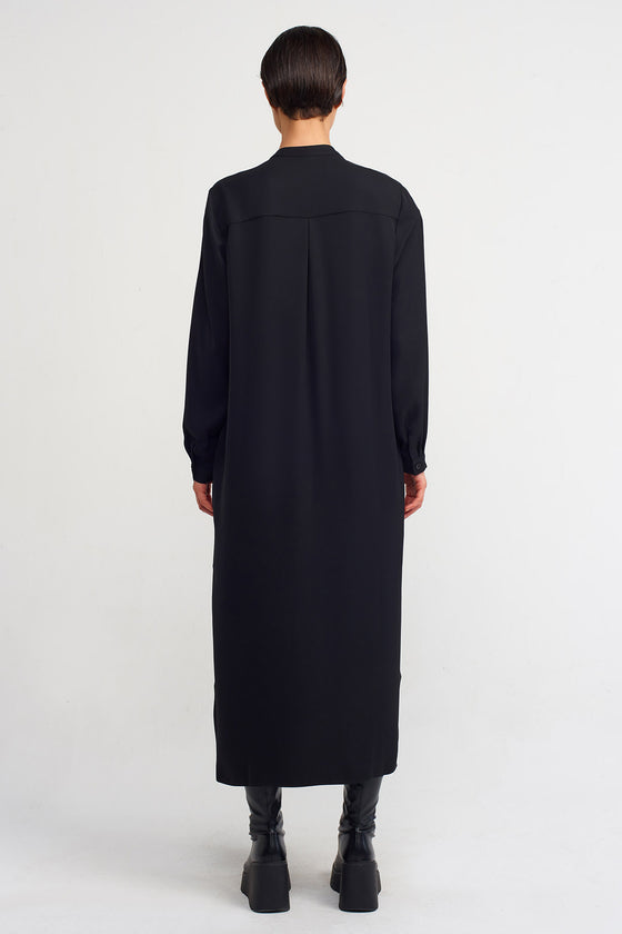 Siyah Hakim Yaka Gömlek Elbise-K234014128