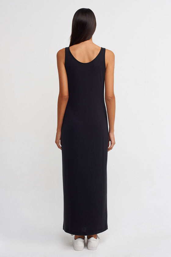 Siyah Uzun Ribana Elbise-K234014136