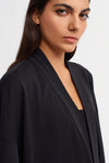 Siyah Belden Bağlamalı Uzun Kimono-K235015115