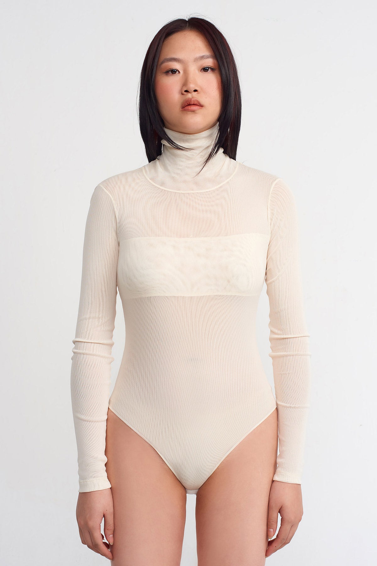 Natur Boğazlı Tül Body-K241011002