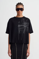 Siyah Oversize Baskılı T-Shirt-K261011014