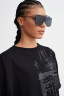 Siyah Oversize Baskılı T-Shirt-K261011014