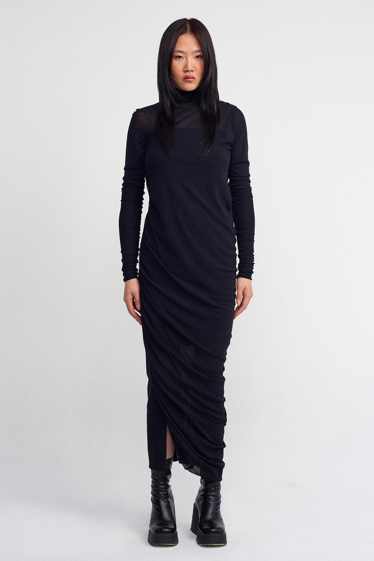 فستان تول أسود منسدل - K244014017