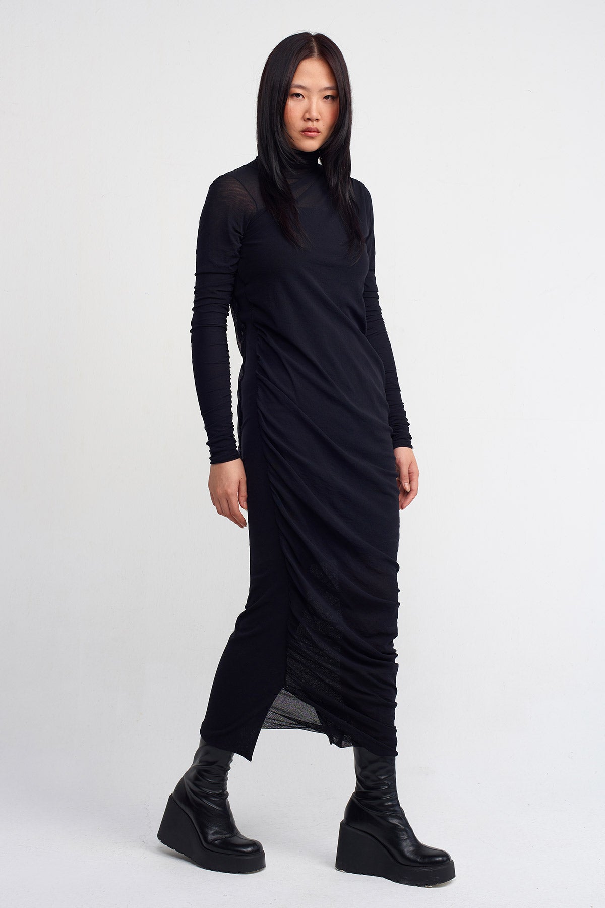 فستان تول أسود منسدل - K244014017