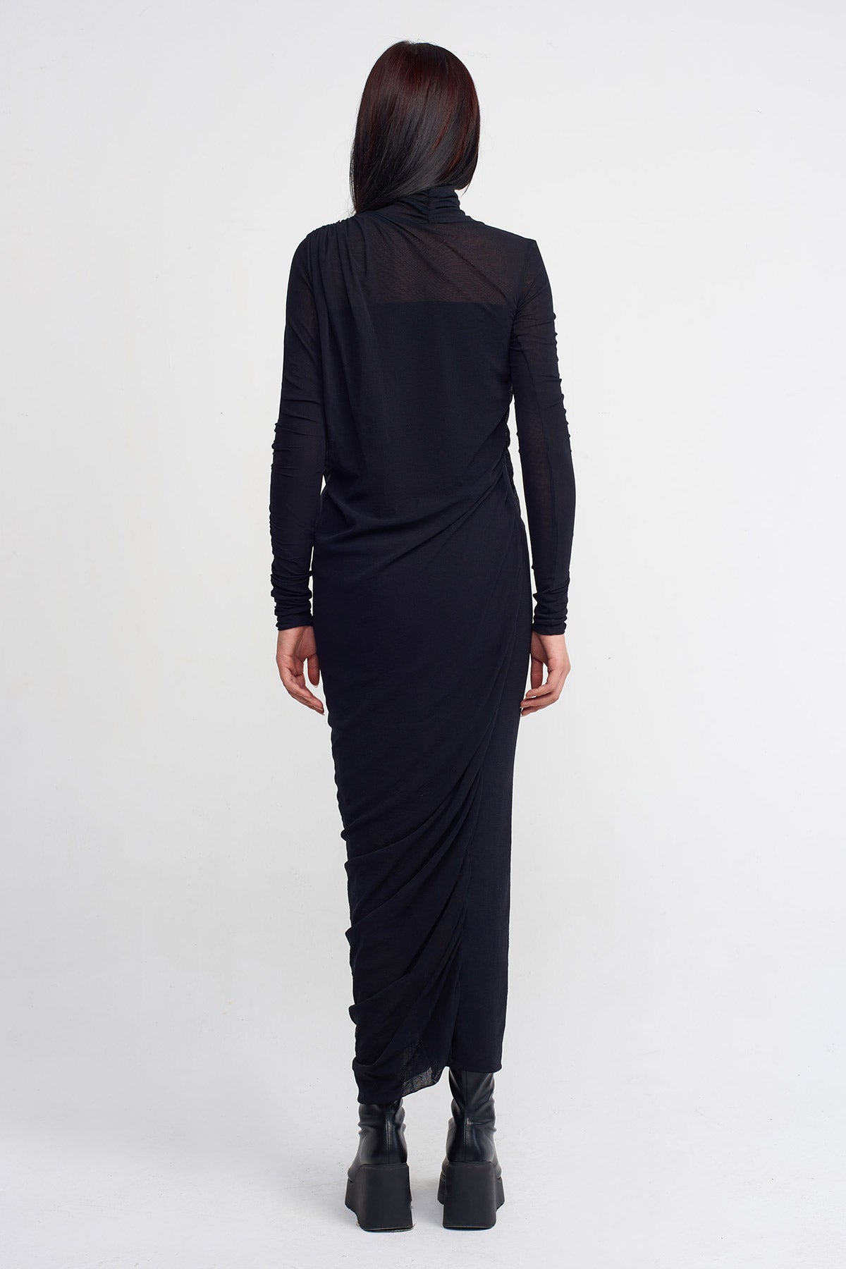 Black Draped Tulle Dress-K244014017