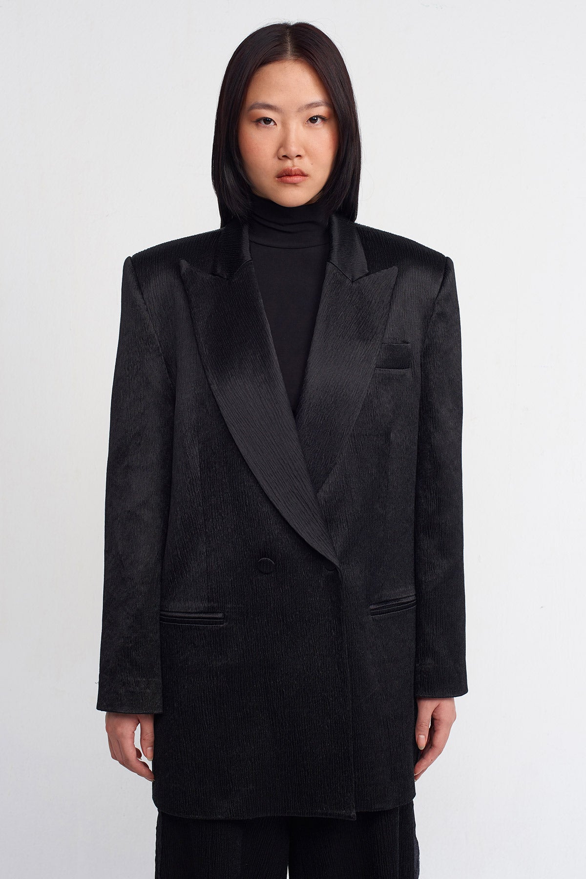 Siyah Krinkıl Blazer Ceket-K245015001