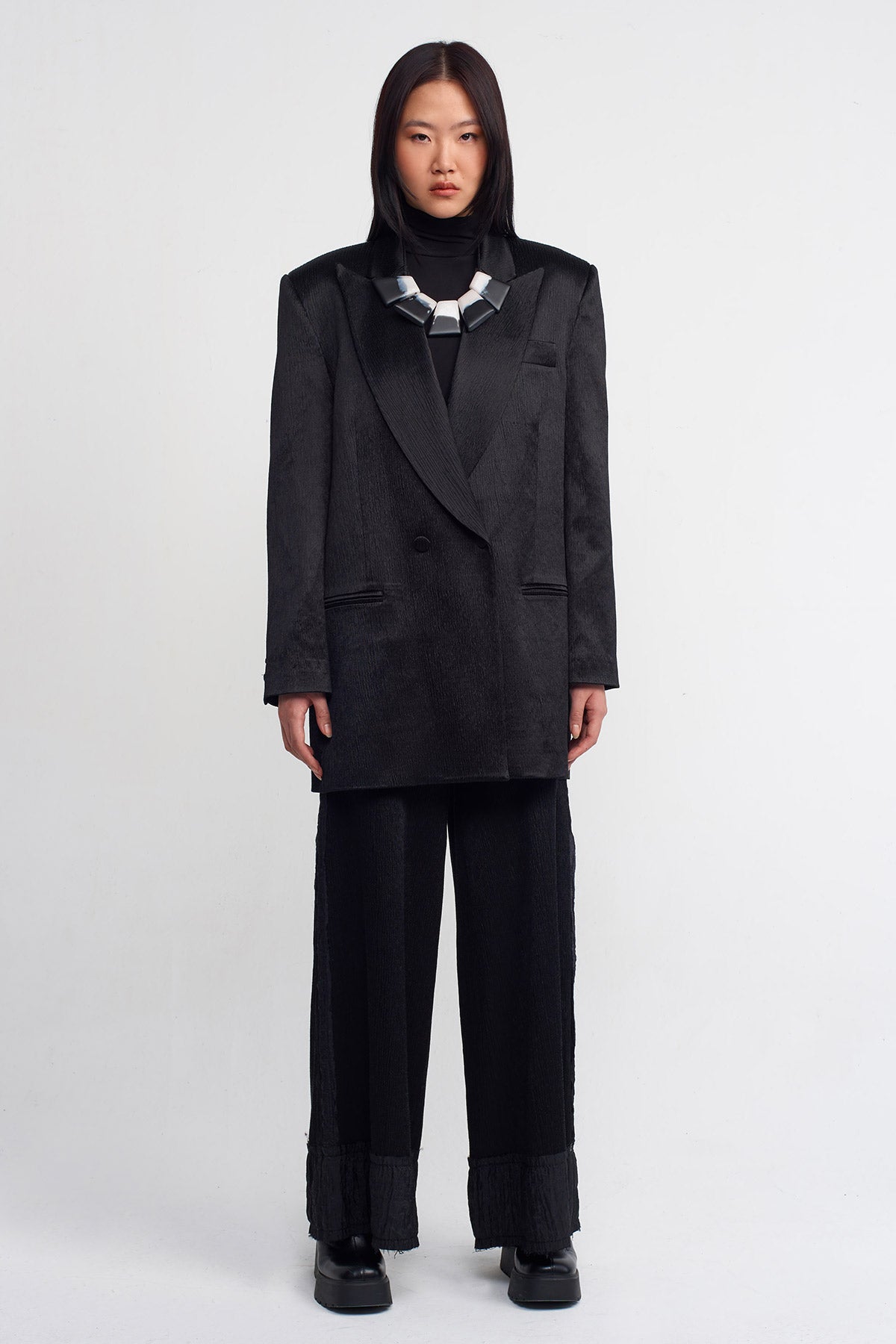 Siyah Krinkıl Blazer Ceket-K245015001