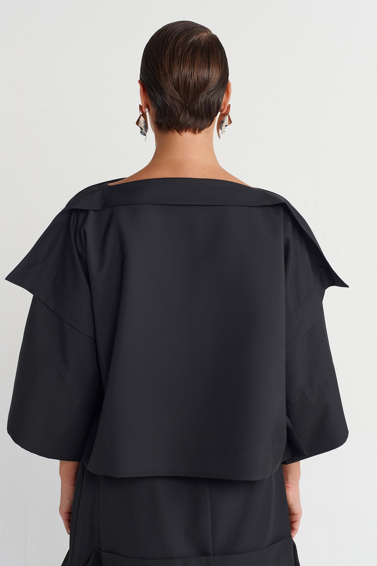 Black Metallic Printed Asymmetric Cut Blouse-K251011006