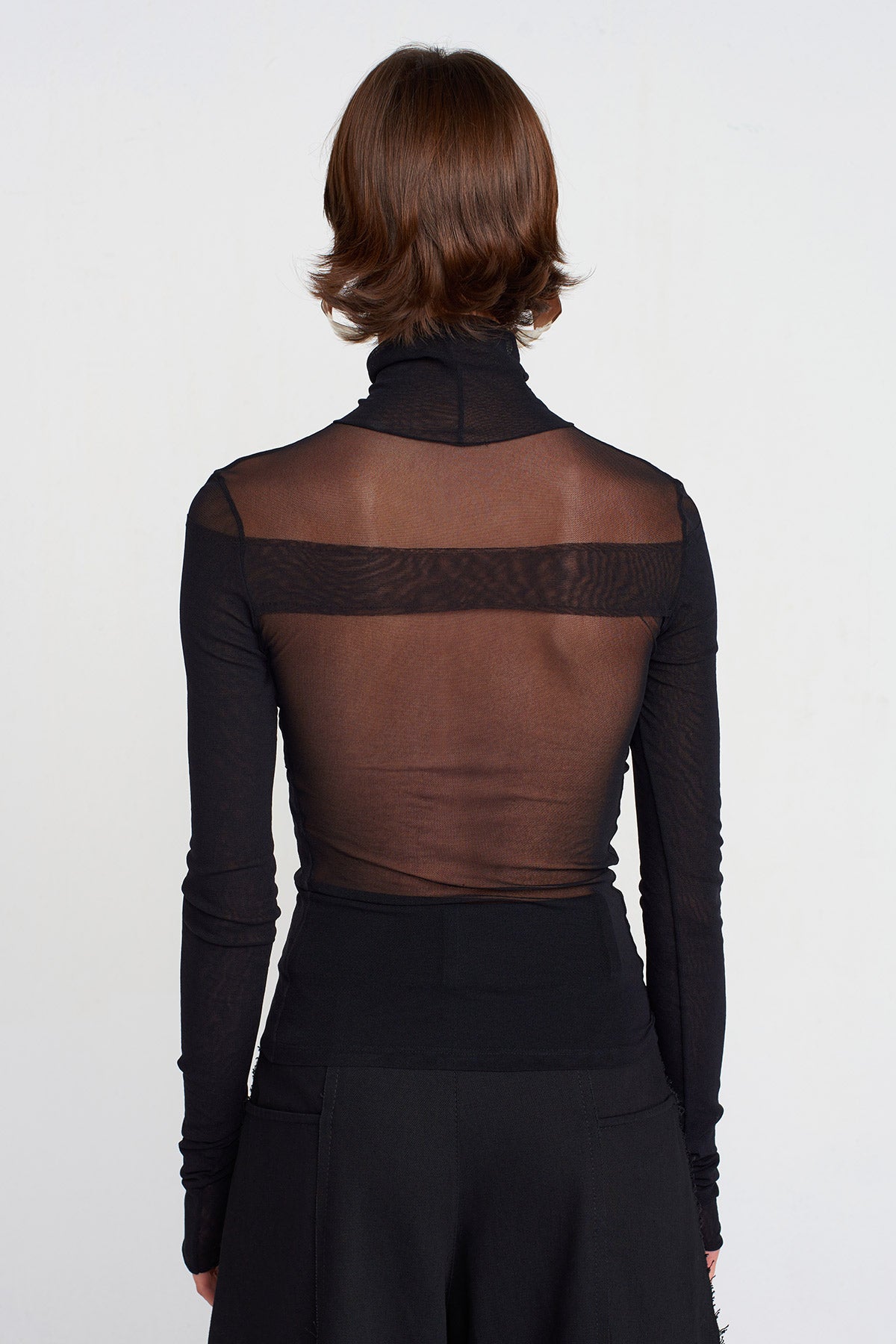 Siyah Bloklu Tül Body-K251011032