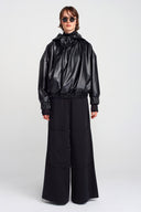 Black Vegan Leather Sweatshirt-K251011034