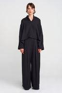 Black Off-Shoulder V-Neck Blouse-K251011036