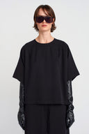 Black Button-Back Basic T-shirt-K251011037