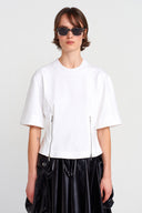Off-White Zipper Detailed Basic T-shirt-K251011042