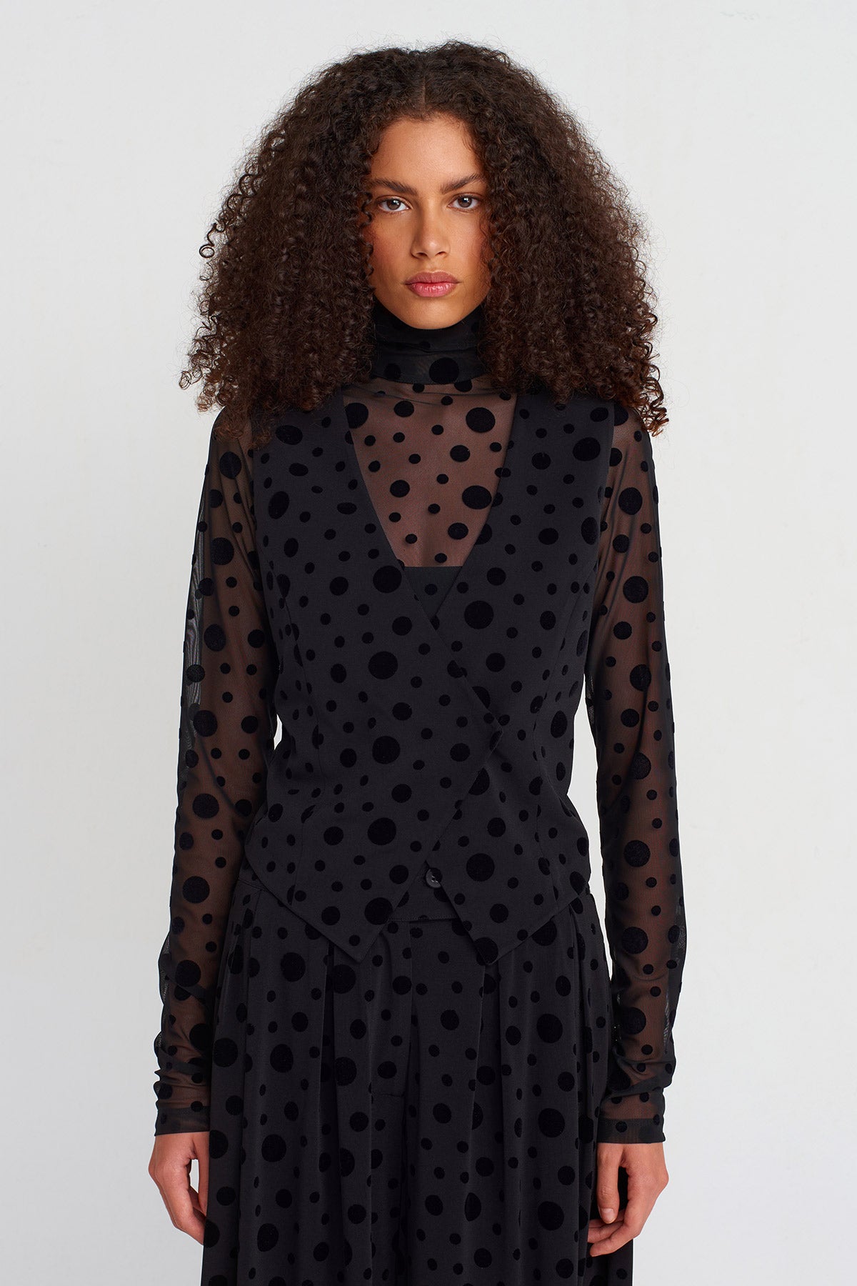 Polka Dot Patterned Double Breasted Vest-K251011049