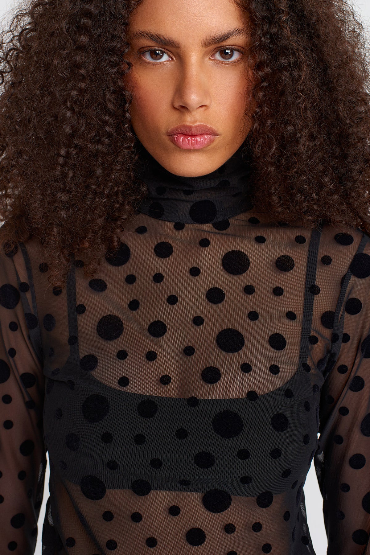 Velvet Polka Dot Patterned Tulle Blouse-K251011050