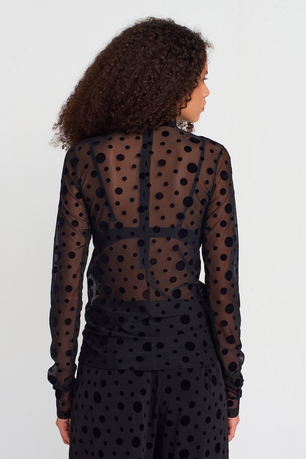 Velvet Polka Dot Patterned Tulle Blouse-K251011050