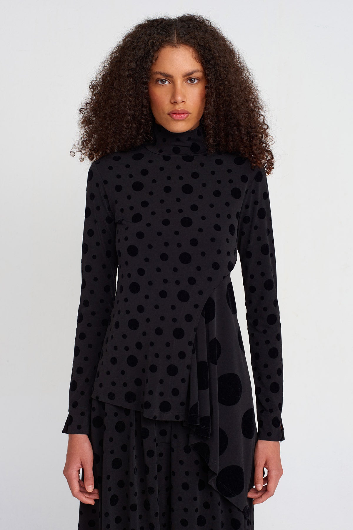 Multicolor Velvet Polka Dot Patterned Jersey Blouse-K251011051
