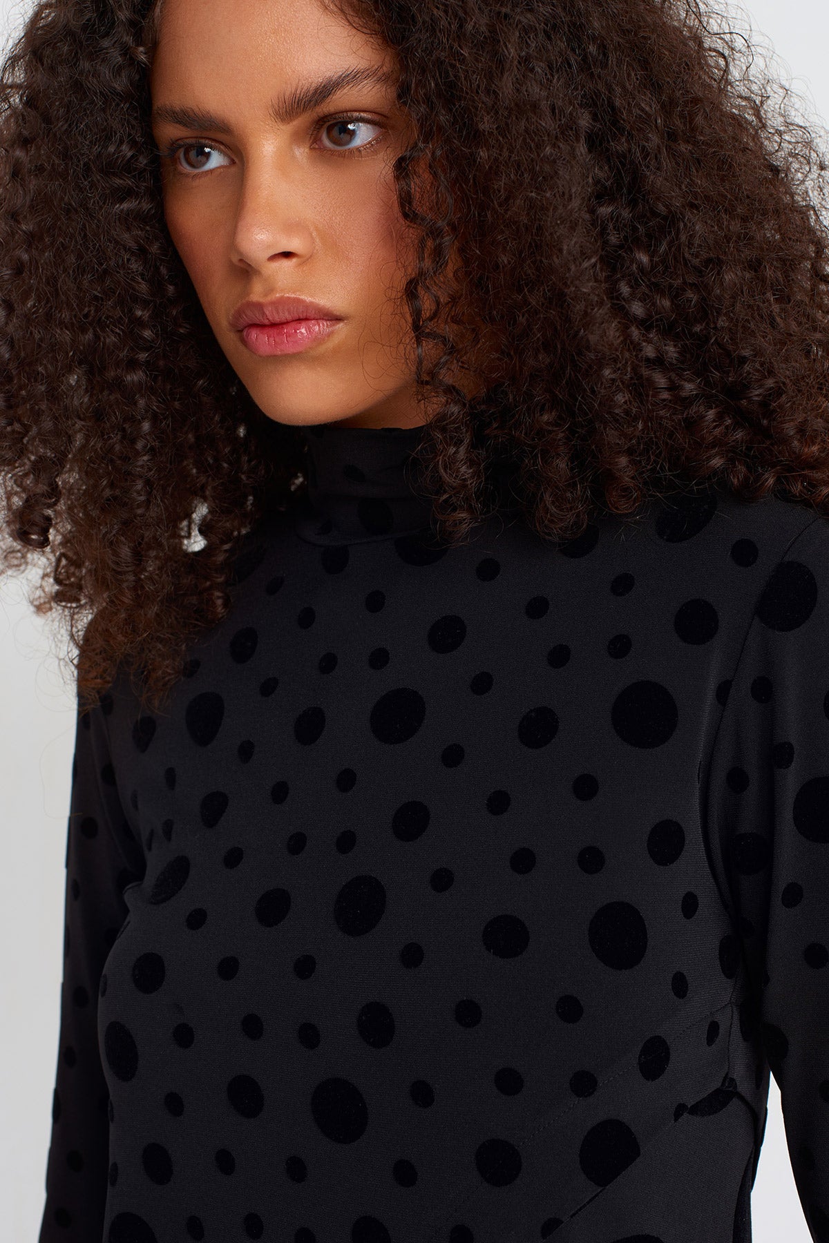 Multicolor Velvet Polka Dot Patterned Jersey Blouse-K251011051