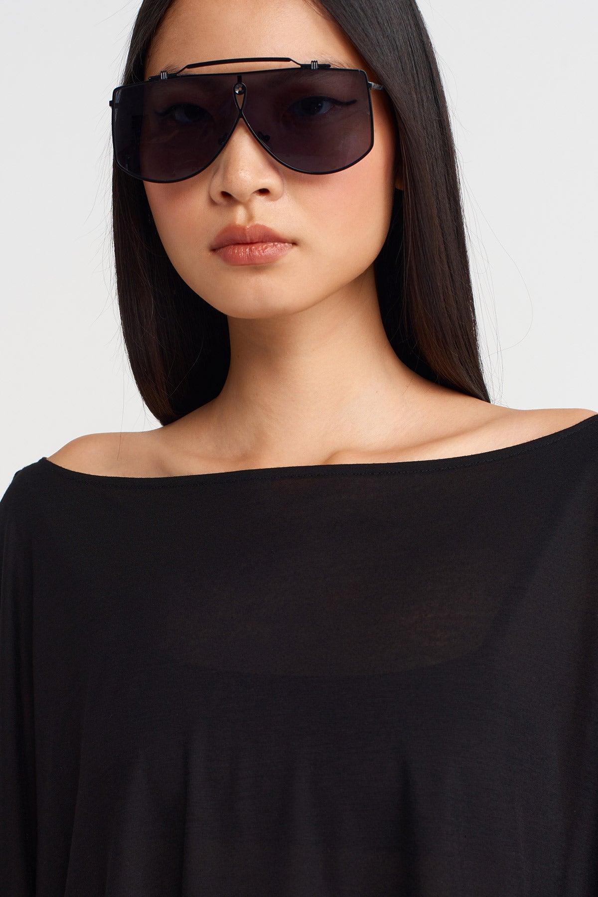 Siyah Uzun Kollu Bambu Crop Bluz-K251011083