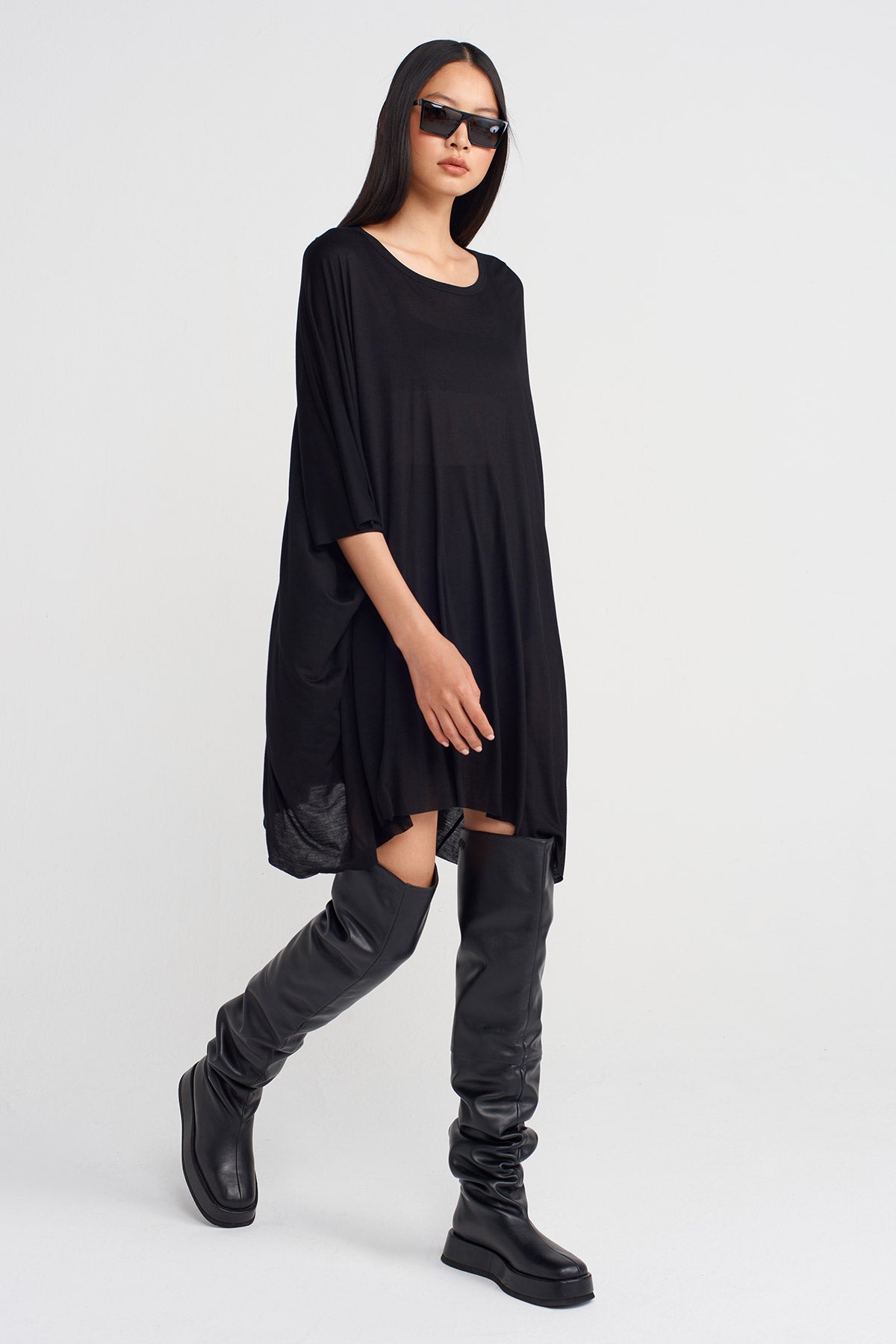 Siyah Oversize Tunik Bambu Bluz-K251011085