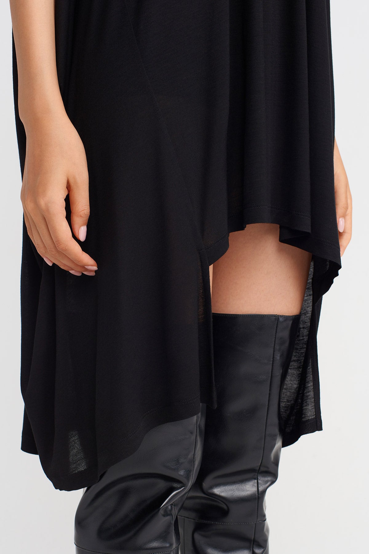 Siyah V Yaka Oversize Tunik Bambu Bluz-K251011086