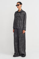 Off Black Washed Effect Oversize Shirt-K251011088