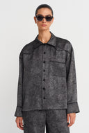 Off Black Washed Effect Oversize Shirt-K251011088