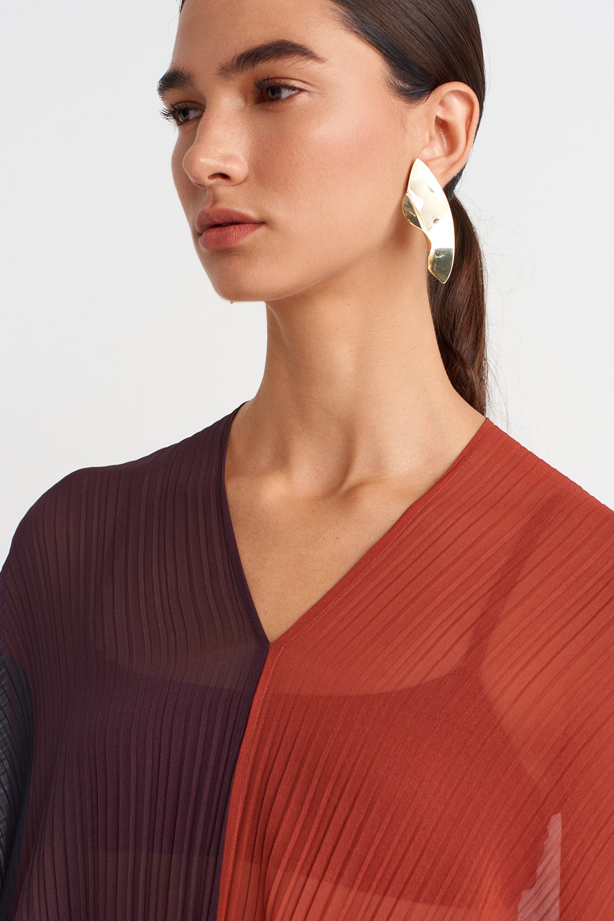 Multicolor Plise Şifon Bluz-K251011097