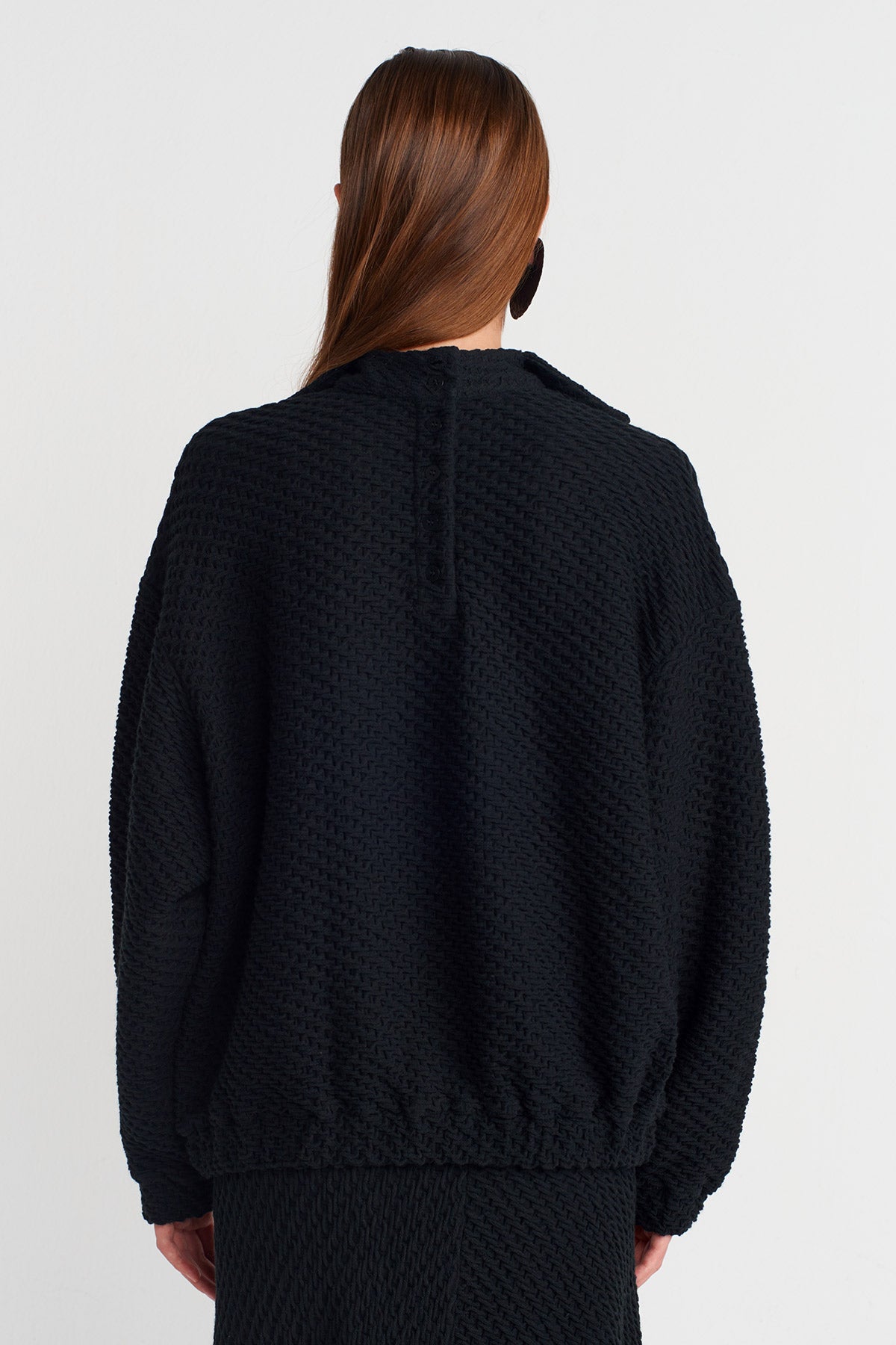 Siyah Jakar Desenli Sweat-K251011109