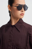 Bordo Drape Detaylı Saten Gömlek-K261011115