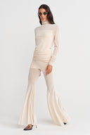 Natur Yanları Büzgülü Tül Body-K251011118