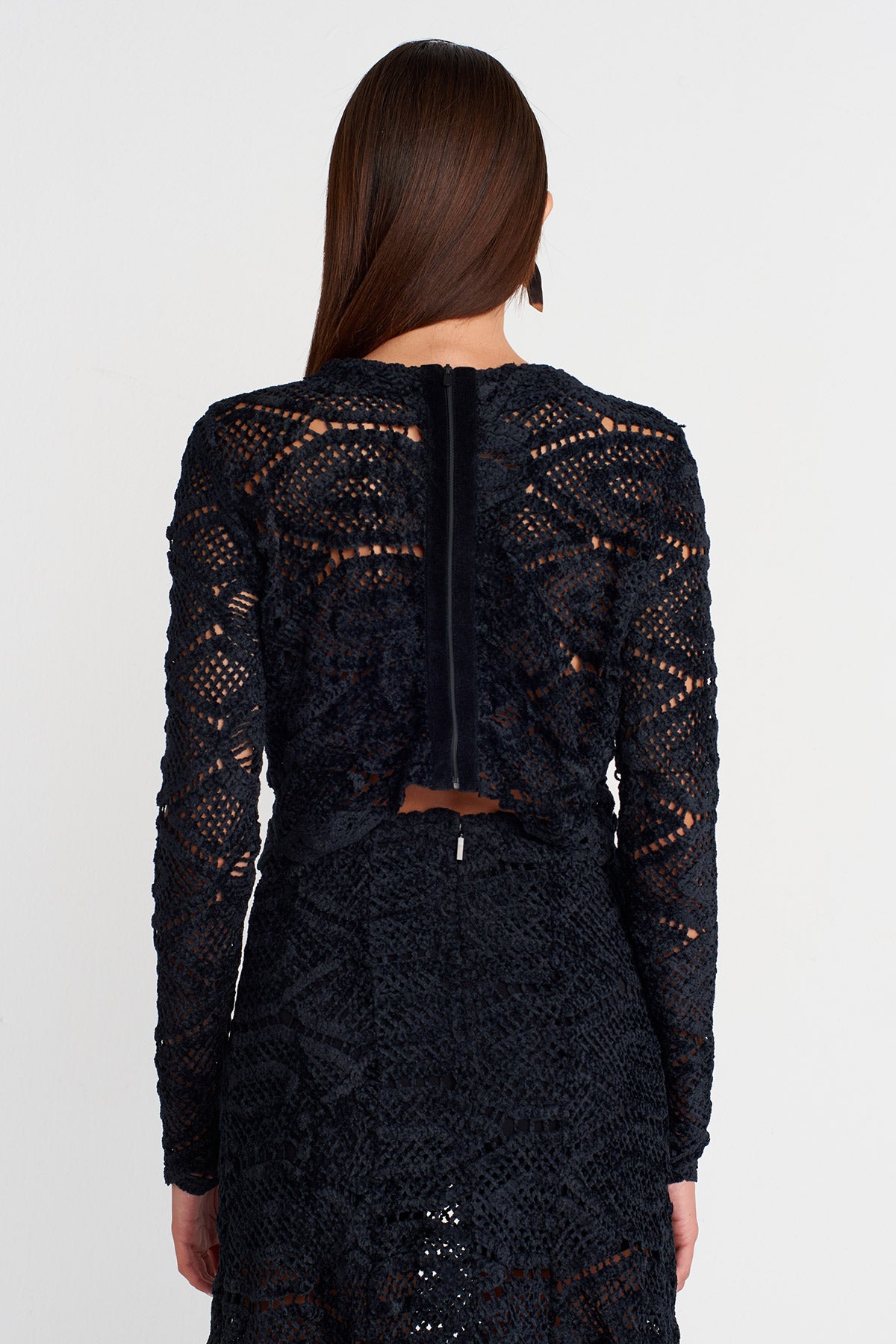 Black Oval Cut Textured Lace Blouse-K251011129