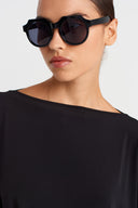 Black Oversize Jersey Blouse with Side Pockets-K251011133