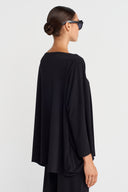 Black Oversize Jersey Blouse with Side Pockets-K251011133