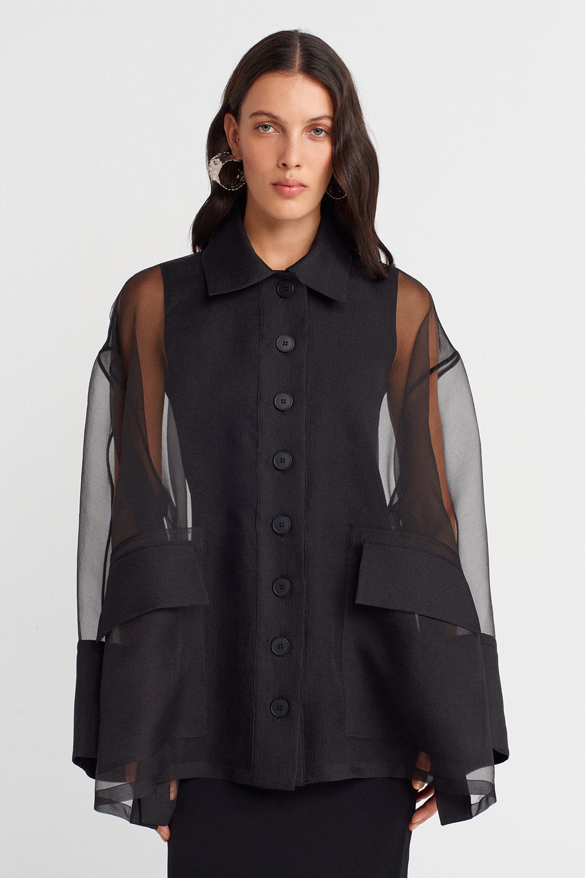 Black Oversize Organza Shirt-K251011138
