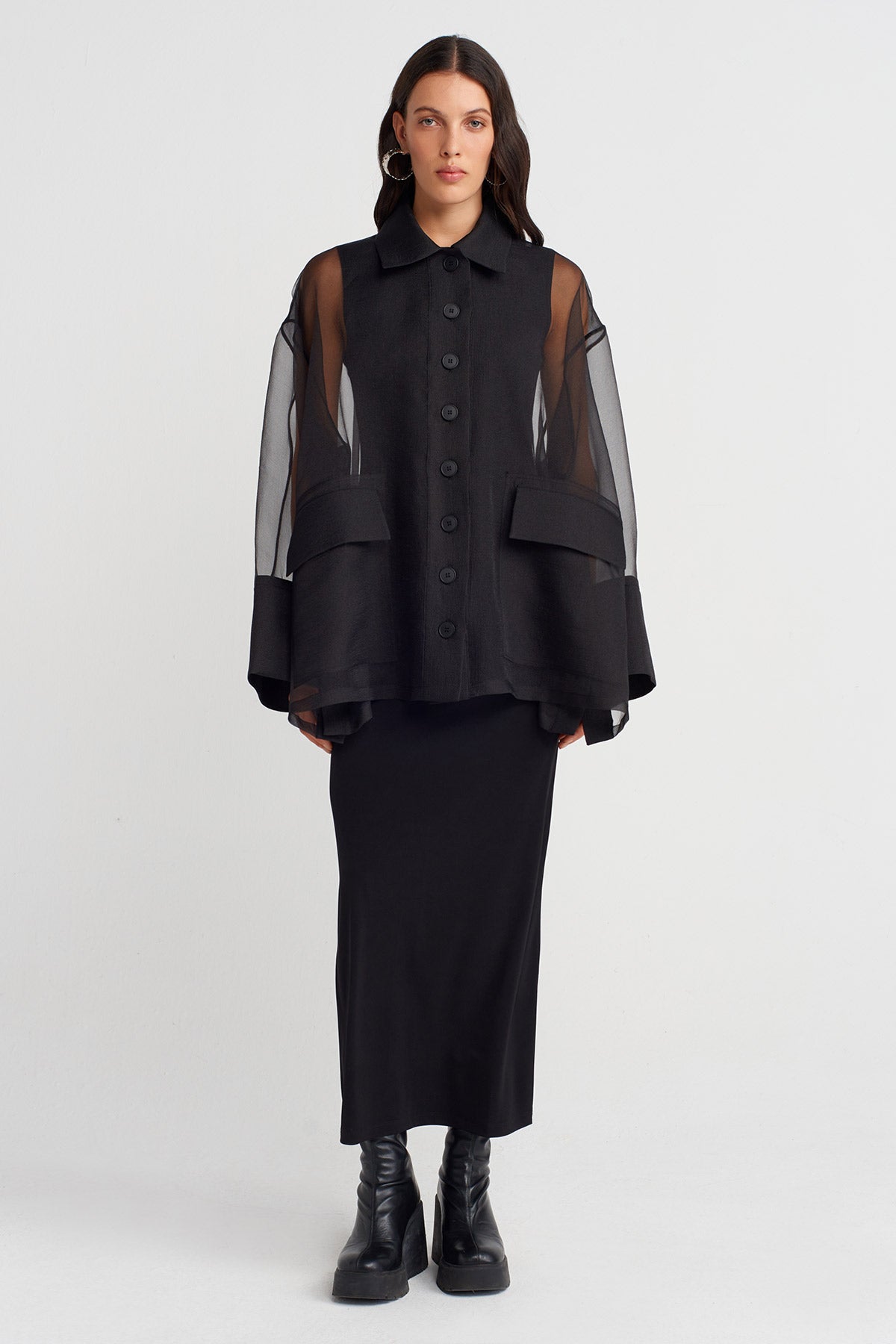 Black Oversize Organza Shirt-K251011138