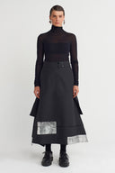 Black Metallic Detailed Layered Midi Skirt-K252012001