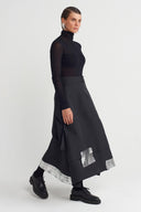 Black Metallic Detailed Layered Midi Skirt-K252012001