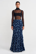 Indigo Ripped Fish Shape Denim Skirt-K252012022