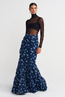 Indigo Ripped Fish Shape Denim Skirt-K252012022