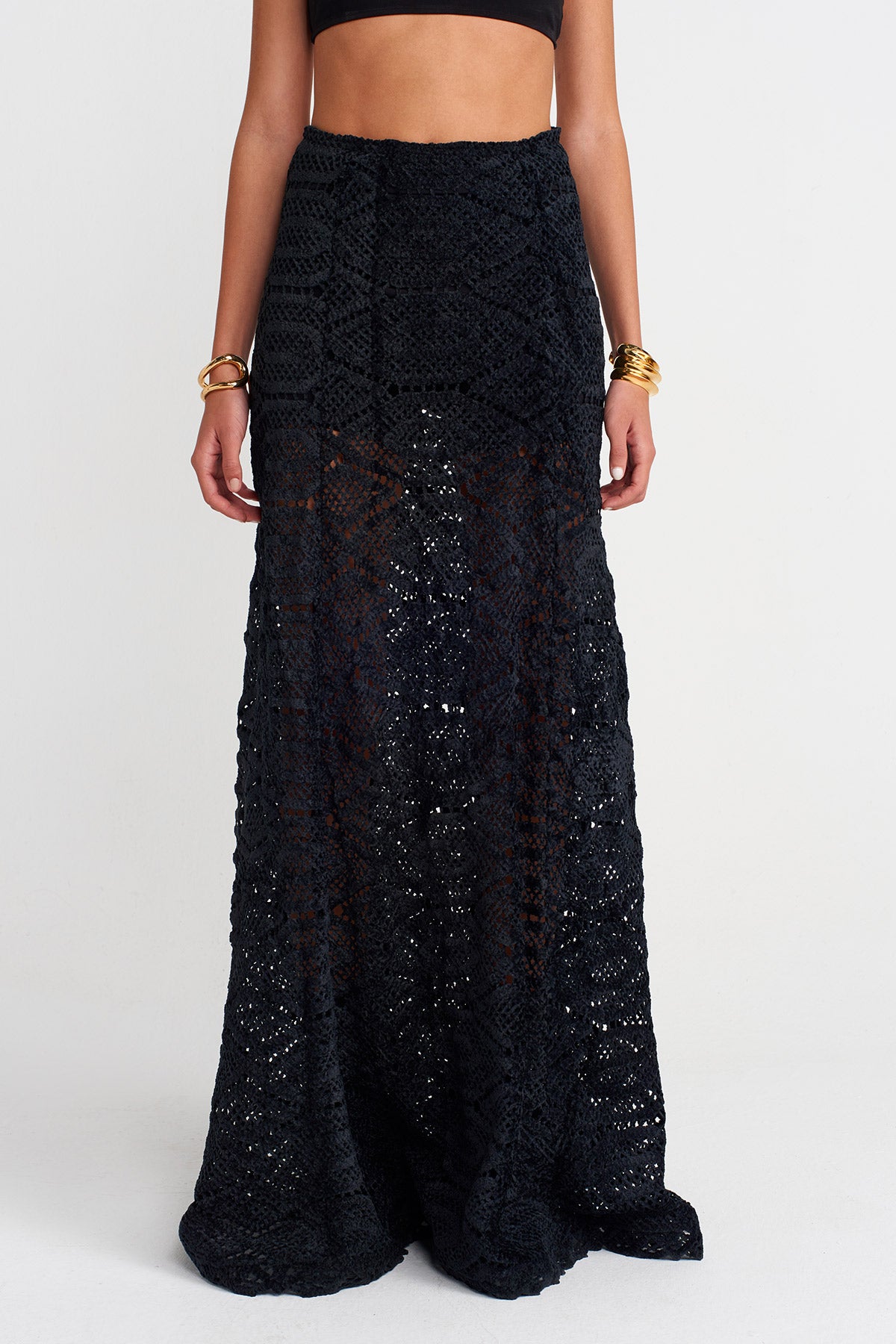 Black Velvet Lace Maxi Skirt-K252012025
