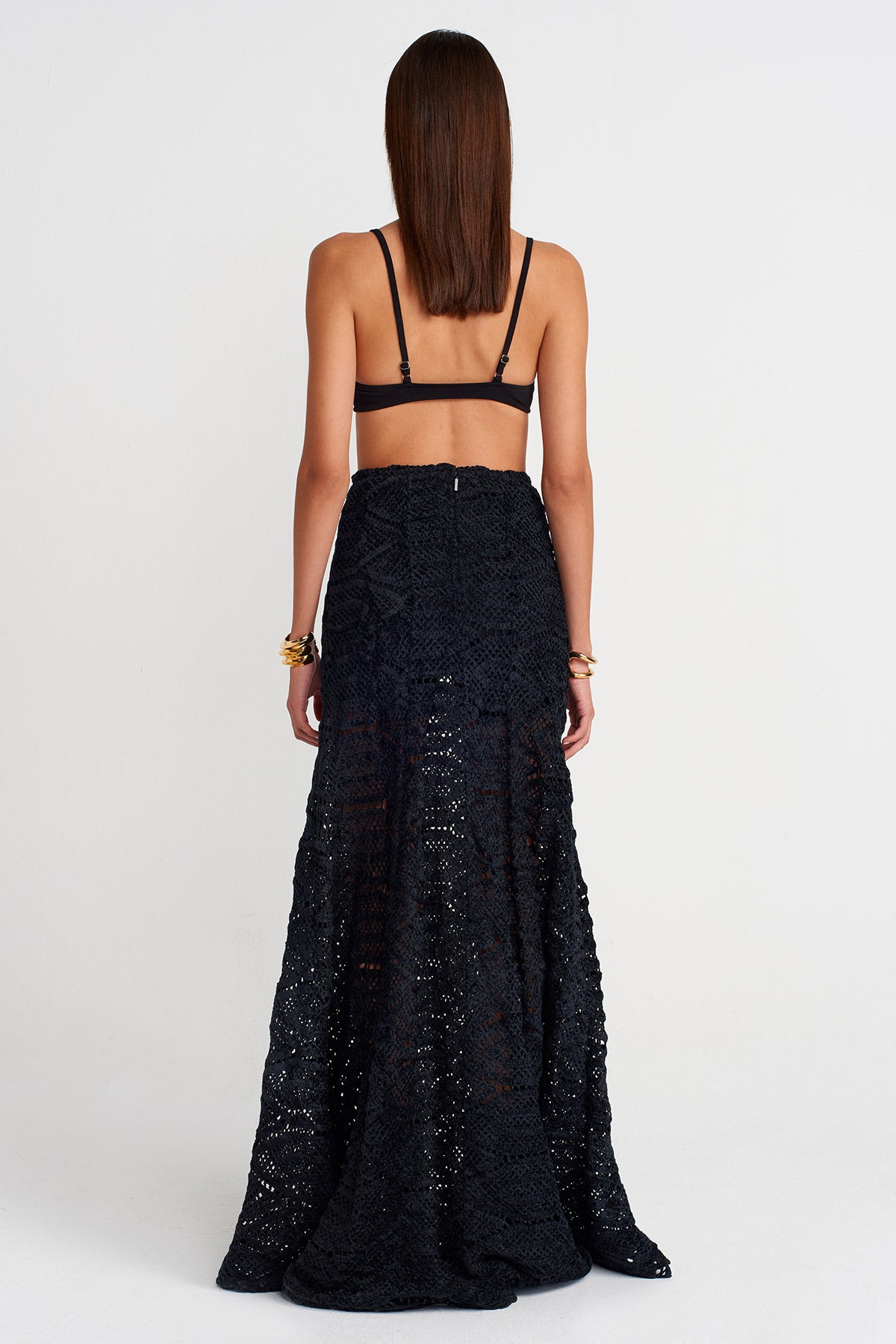 Black Velvet Lace Maxi Skirt-K252012025