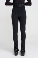 Black Self-Belted, High Waist Skinny Trousers-K253013021