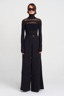 Black Large Pocket Palazzo Pants-K253013022