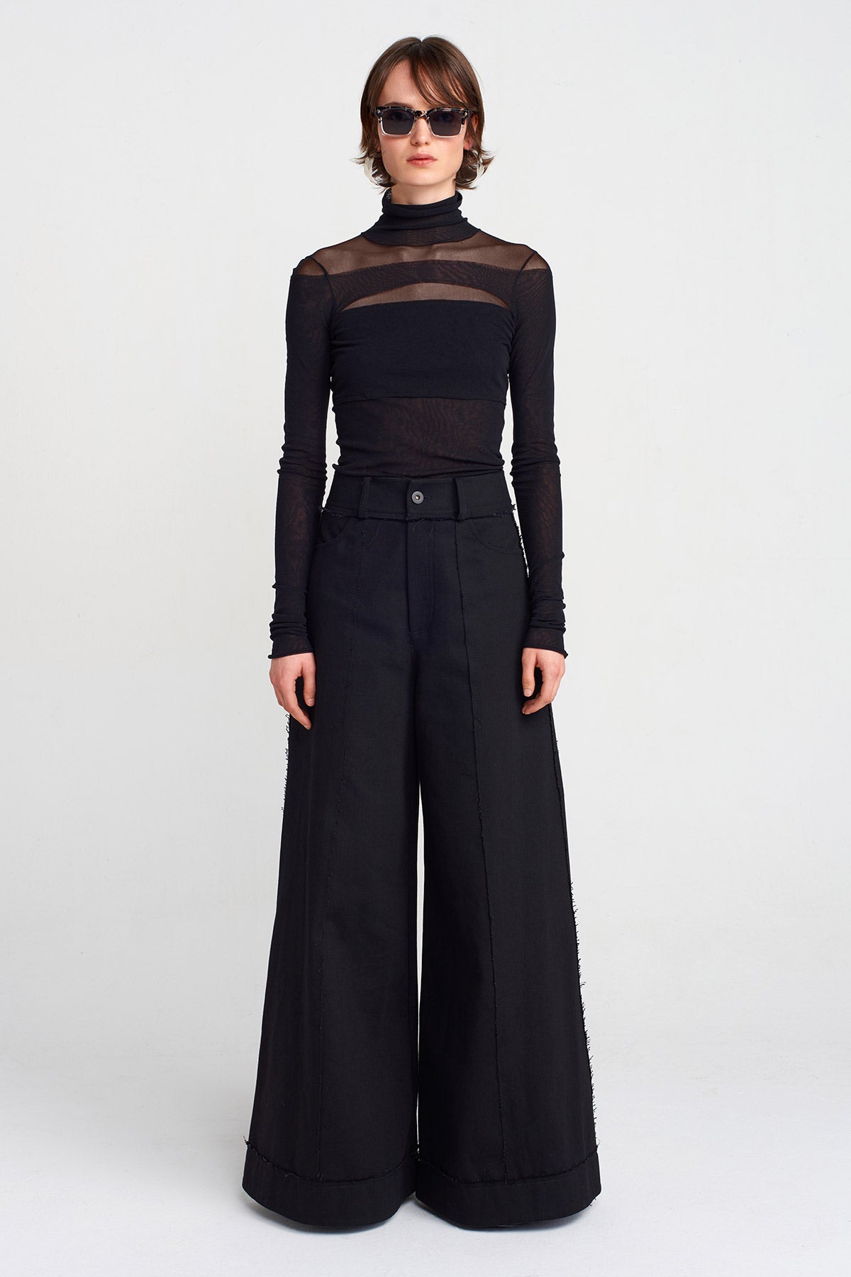 Siyah Bol Paça Denim Pantolon-K253013023