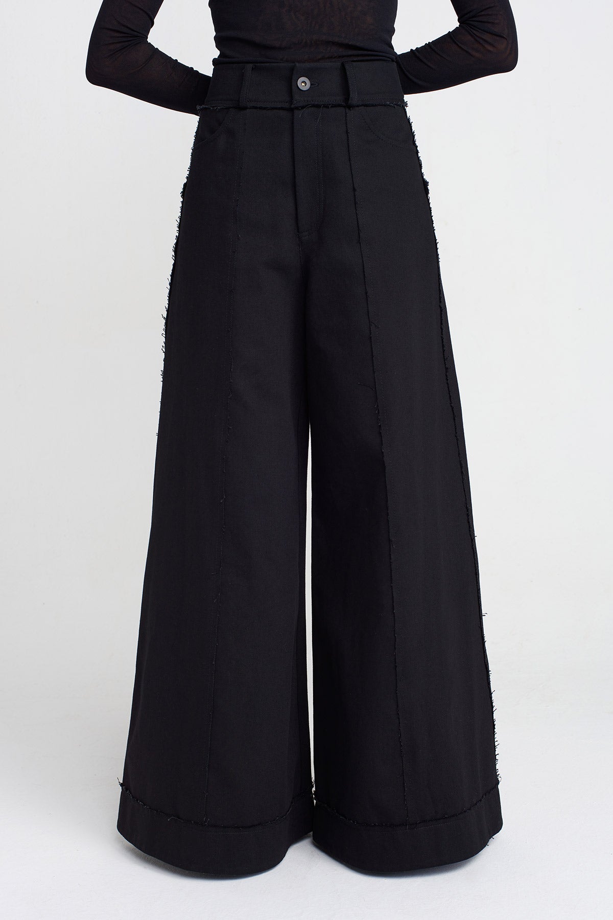 Siyah Bol Paça Denim Pantolon-K253013023