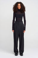 Black Thick Fabric Pleated Palazzo Trousers-K253013034