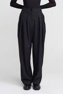 Black Thick Fabric Pleated Palazzo Trousers-K253013034