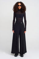 Black Button Detailed Loose Comfortable Trousers-K253013038